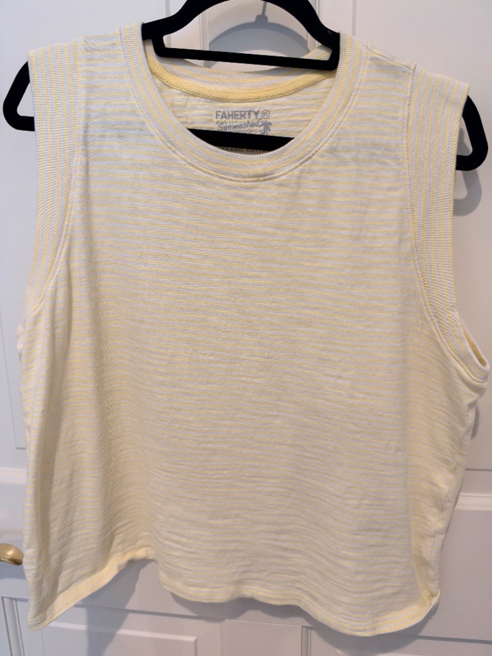 Faherty Yellow & White Striped Sleeveless Top | XL